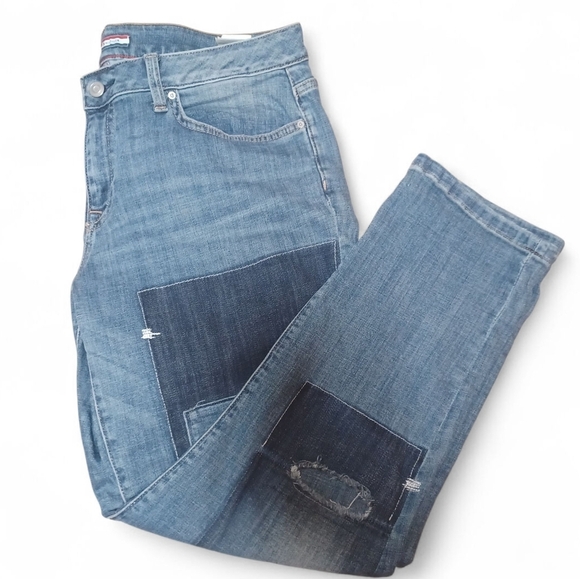 Tommy Hilfiger Women’s Boyfriend Patchwork Distressed Jeans Blue Sz 10 Relaxed - Picture 2 of 11